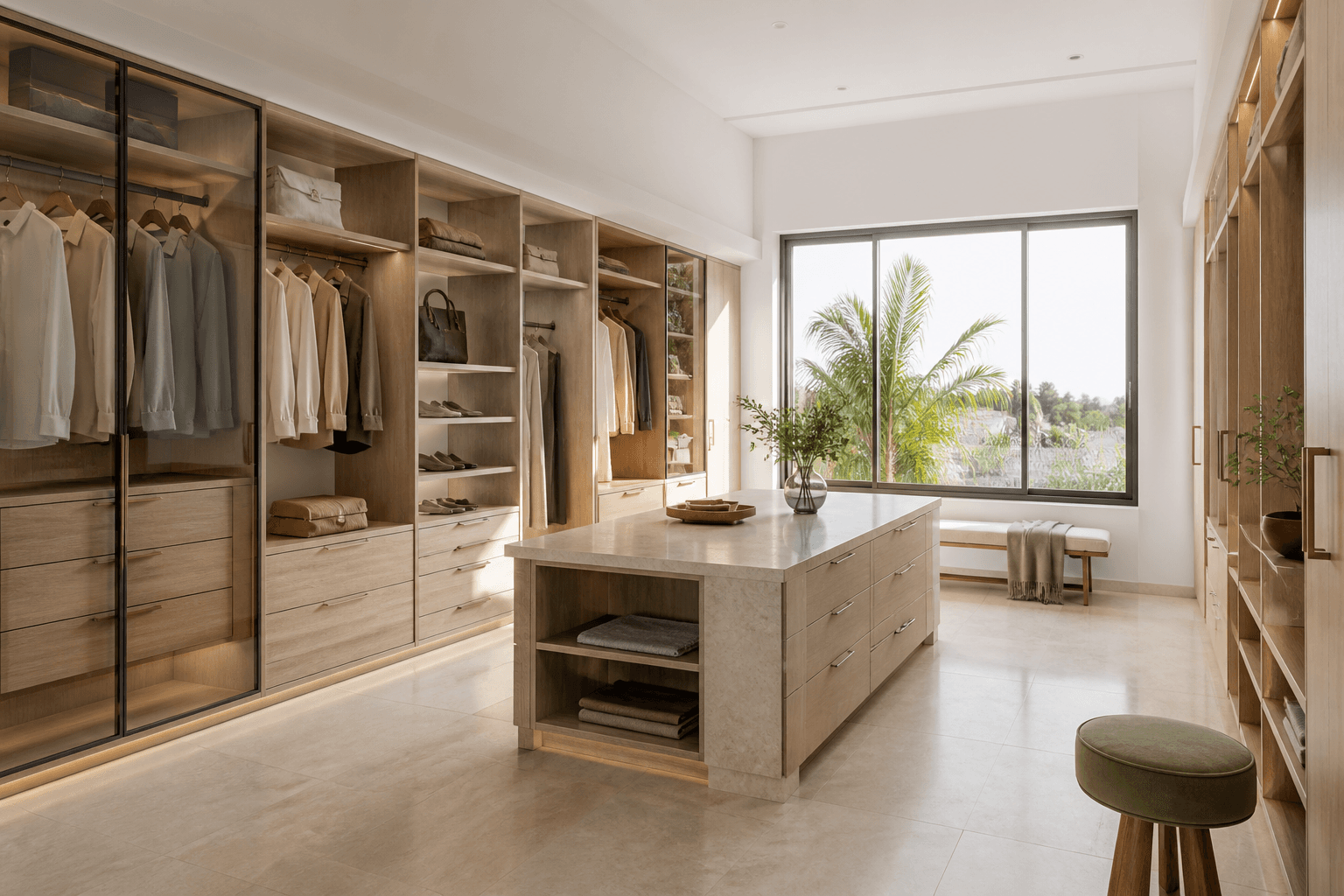 Bright custom walk-in closet in an Accra home